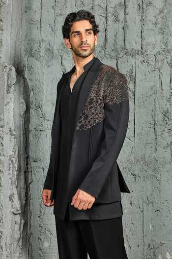 Buy_Sarab Khanijou_Black Noir Contemporary Jacket And Short Kurta Set _Online_at_Aza_Fashions