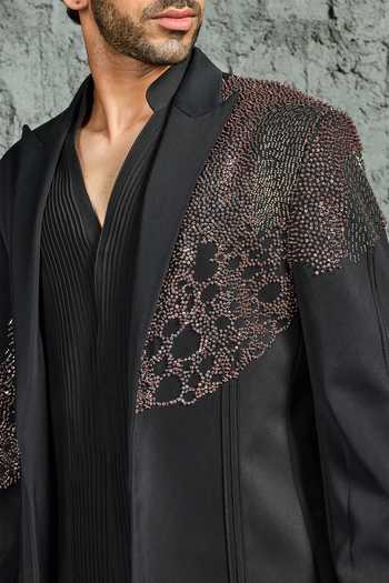 Shop_Sarab Khanijou_Black Noir Contemporary Jacket And Short Kurta Set _Online_at_Aza_Fashions