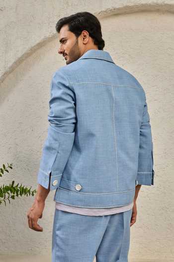 Sarab Khanijou Ice Blue Paint Splash Shacket & Trouser Set 
