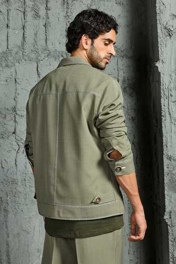 Sarab Khanijou Olive Green Paint Strokes Shacket & Trouser Set 