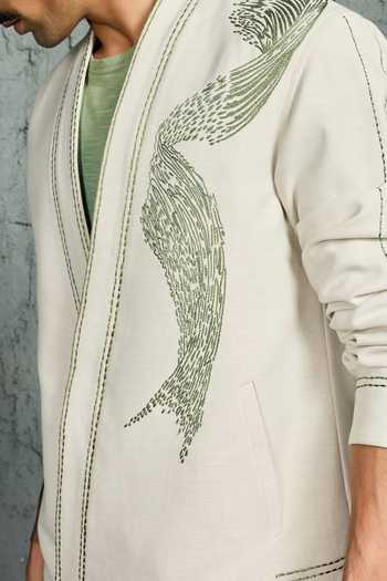 Shop Sarab Khanijou Grey Suiting Ice Abstract Spiral Shacket And Trouser Set Online at Aza Fashions Shop_Sarab Khanijou_Grey Suiting Ice Abstract Spiral Shacket And Trouser Set _Online_at_Aza_Fashions