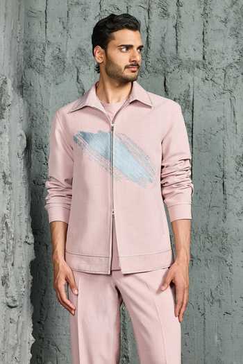 Sarab Khanijou Bubblegum Pink Paint Strokes Shacket & Trouser Set 