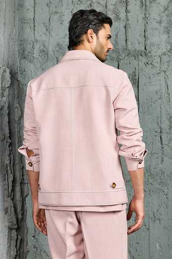 Sarab Khanijou Bubblegum Pink Paint Strokes Shacket & Trouser Set 