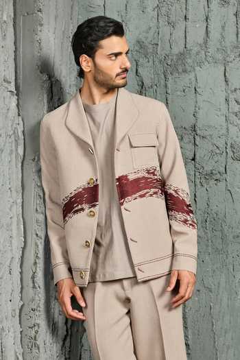 Sarab Khanijou Beige Paint Strokes Shacket & Trouser Set 