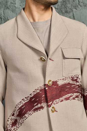 Buy Sarab Khanijou Beige Suiting Paint Strokes Shacket And Trouser Set Online at Aza Fashions Buy_Sarab Khanijou_Beige Suiting Paint Strokes Shacket And Trouser Set _Online_at_Aza_Fashions