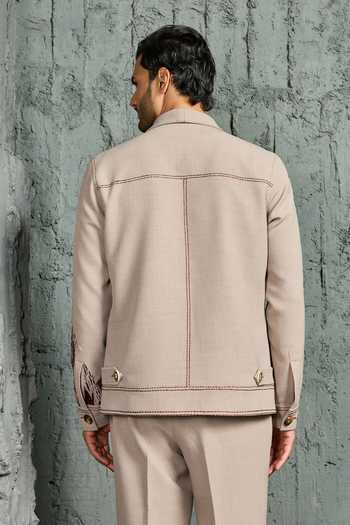 Sarab Khanijou Beige Paint Strokes Shacket & Trouser Set 
