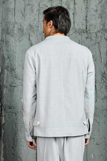 Sarab Khanijou Powder Blue Mount-ridge Shacket & Trouser Set 