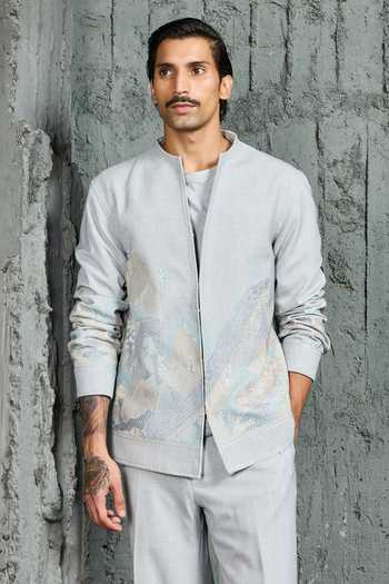 Buy Sarab Khanijou Blue Suiting Powder Mount-ridge Shacket And Trouser Set Online at Aza Fashions Buy_Sarab Khanijou_Blue Suiting Powder Mount-ridge Shacket And Trouser Set _Online_at_Aza_Fashions