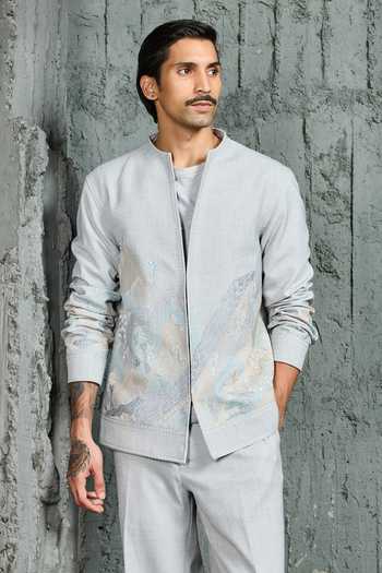 Sarab Khanijou Powder Blue Mount-ridge Shacket & Trouser Set 
