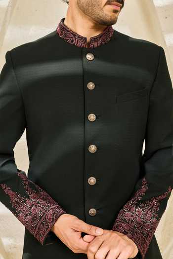 Buy Sarab Khanijou Green Embroidery Jade Gul Bandhgala Set Online at Aza Fashions Buy_Sarab Khanijou_Green Embroidery Jade Gul Bandhgala Set _Online_at_Aza_Fashions