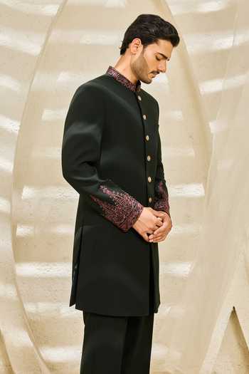 Shop Sarab Khanijou Green Embroidery Jade Gul Bandhgala Set Online at Aza Fashions Shop_Sarab Khanijou_Green Embroidery Jade Gul Bandhgala Set _Online_at_Aza_Fashions