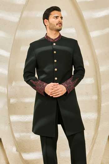 Sarab Khanijou Jade Gul Embroidered Bandhgala Set 