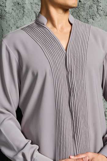 Sarab Khanijou Grey Slate Embroidered Jacket And Short Kurta Set Online at Aza Fashions Sarab Khanijou_Grey Slate Embroidered Jacket And Short Kurta Set _Online_at_Aza_Fashions