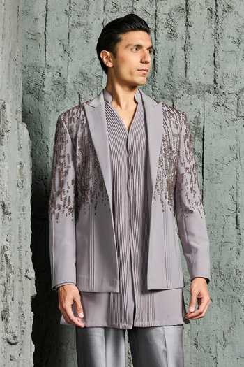 Sarab Khanijou Slate Embroidered Jacket & Short Kurta Set 