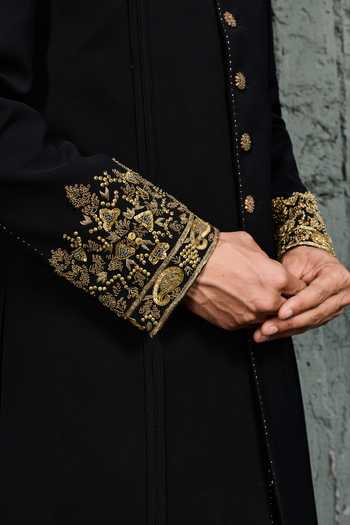 Sarab Khanijou Black Obsidian Noor Embroidered Sherwani Set Online at Aza Fashions Sarab Khanijou_Black Obsidian Noor Embroidered Sherwani Set _Online_at_Aza_Fashions