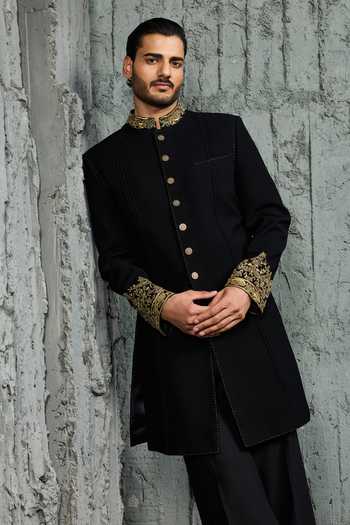Sarab Khanijou Obsidian Noor Embroidered Sherwani Set 