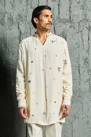Sarab Khanijou Ivory Bloom Jacket & Short Kurta Set 