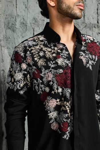 Sarab Khanijou Black Night Bloom Embroidered Jacket And Trouser Set Online at Aza Fashions Sarab Khanijou_Black Night Bloom Embroidered Jacket And Trouser Set _Online_at_Aza_Fashions