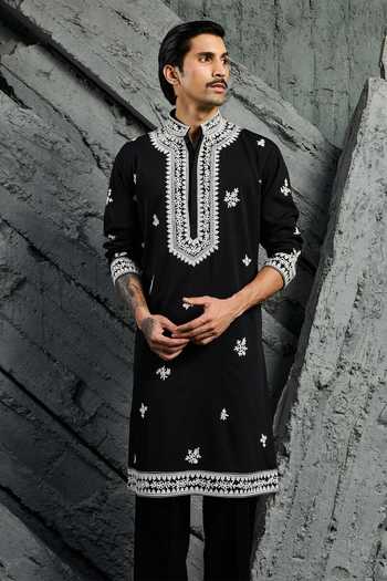 Sarab Khanijou Black Shadow Dori Embroidered Kurta Set 