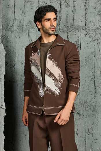 Sarab Khanijou Brown Suiting Paint Strokes Shacket And Trouser Set Online at Aza Fashions Sarab Khanijou_Brown Suiting Paint Strokes Shacket And Trouser Set _Online_at_Aza_Fashions