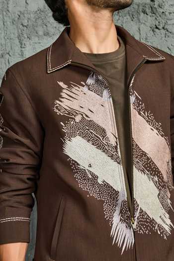 Buy Sarab Khanijou Brown Suiting Paint Strokes Shacket And Trouser Set Online at Aza Fashions Buy_Sarab Khanijou_Brown Suiting Paint Strokes Shacket And Trouser Set _Online_at_Aza_Fashions