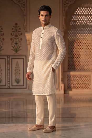Prateek Munjal Chikankari Kurta Pant Set 