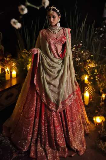 Amaltas Couture Raw Silk Embroidered Bridal Lehenga Set 