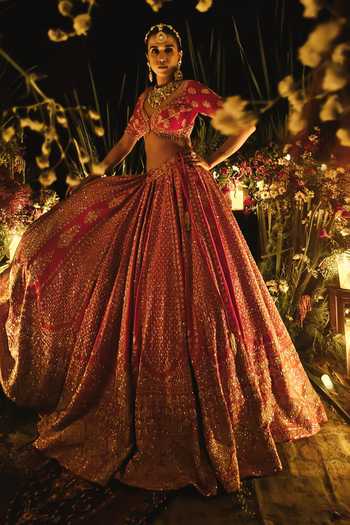 Shop Amaltas Couture Red Silk, Organza, Net Sweetheart Neck Raw Embroidered Bridal Lehenga Set Online at Aza Fashions Shop_Amaltas Couture_Red Silk, Organza, Net Sweetheart Neck Raw Embroidered Bridal Lehenga Set _Online_at_Aza_Fashions
