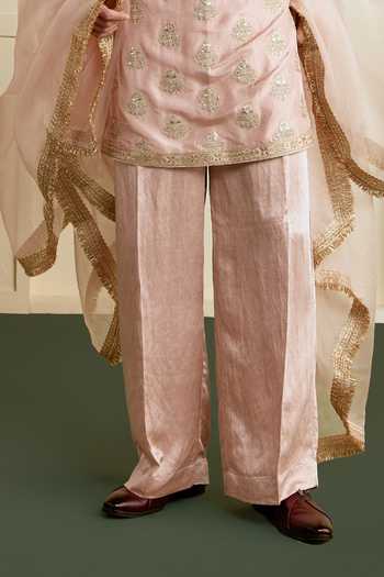 Gopi Vaid Pink Tussar, Satin, Linen Hriday Embroidered Kurta Set Online at Aza Fashions Gopi Vaid_Pink Tussar, Satin, Linen Hriday Embroidered Kurta Set _Online_at_Aza_Fashions