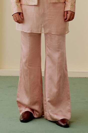 Gopi Vaid_Pink Chanderi, Linen, Satin, Tussar Dhir Embroidered Jacket And Kurta Set _Online_at_Aza_Fashions