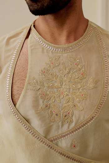 Buy Gopi Vaid Ivory Tissue, Satin, Linen Archit Embroidered Angarkha Kurta Set Buy_Gopi Vaid_Ivory Tissue, Satin, Linen Archit Embroidered Angarkha Kurta Set