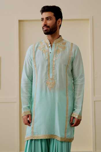 Buy Gopi Vaid Green Tussar, Georgette Sidh Embroidered Kurta Set Online at Aza Fashions Buy_Gopi Vaid_Green Tussar, Georgette Sidh Embroidered Kurta Set _Online_at_Aza_Fashions