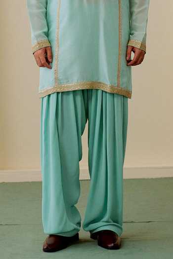 Shop Gopi Vaid Green Tussar, Georgette Sidh Embroidered Kurta Set Online at Aza Fashions Shop_Gopi Vaid_Green Tussar, Georgette Sidh Embroidered Kurta Set _Online_at_Aza_Fashions