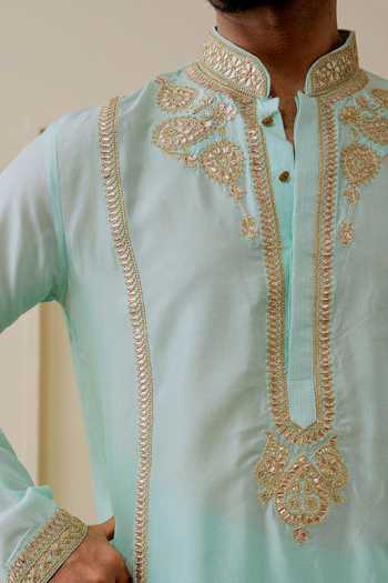 Buy Gopi Vaid Green Tussar, Georgette Sidh Embroidered Kurta Set Buy_Gopi Vaid_Green Tussar, Georgette Sidh Embroidered Kurta Set
