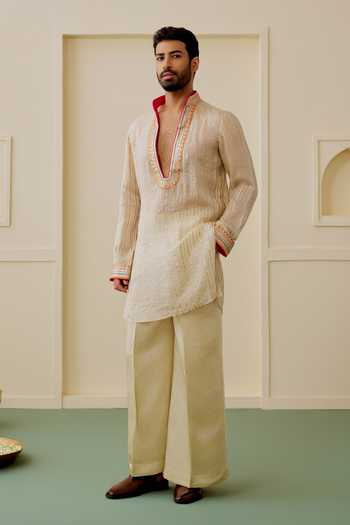 Gopi Vaid Neer Stripe Embroidered Kurta Set 
