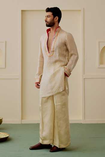 Gopi Vaid Neer Stripe Embroidered Kurta Set 