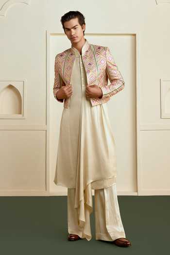 Gopi Vaid Aaryan Geometric Embroidered Jacket & Kurta Set 