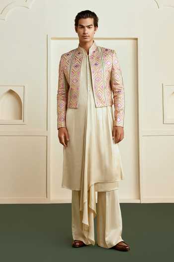 Gopi Vaid Aaryan Geometric Embroidered Jacket & Kurta Set 