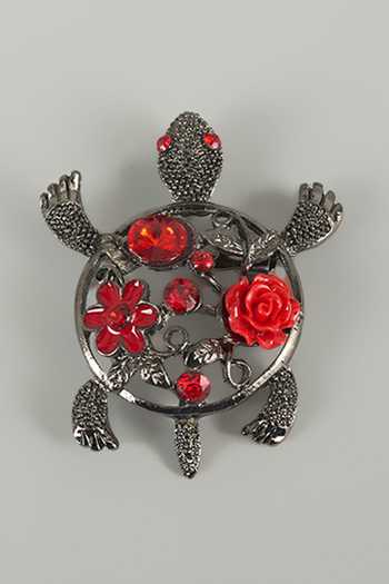 Salil Bhatia Scarlet Turtle Embellished Brooch 