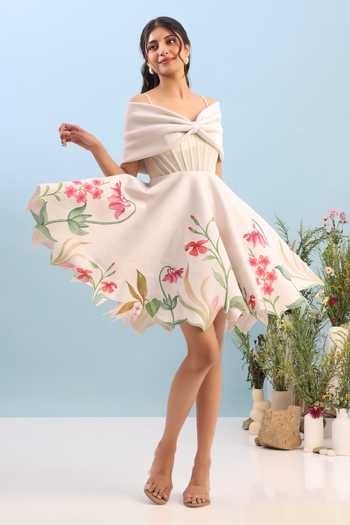 Ozeqo Aspen Corset Printed Dress With Draped Bow