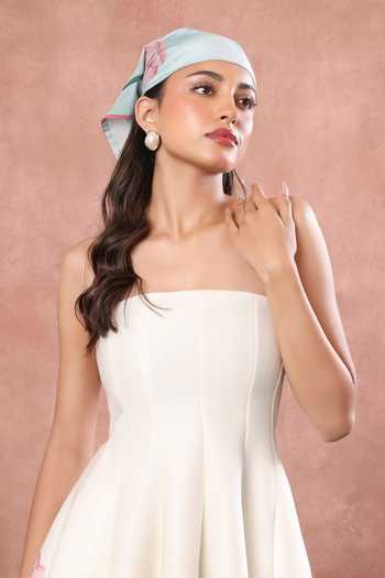 Ozeqo White Neoprene Off-shoulder Hanoi Printed Dress Online at Aza Fashions Ozeqo_White Neoprene Off-shoulder Hanoi Printed Dress _Online_at_Aza_Fashions