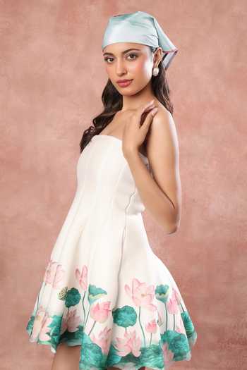 Buy Ozeqo White Neoprene Off-shoulder Hanoi Printed Dress Online at Aza Fashions Buy_Ozeqo_White Neoprene Off-shoulder Hanoi Printed Dress _Online_at_Aza_Fashions