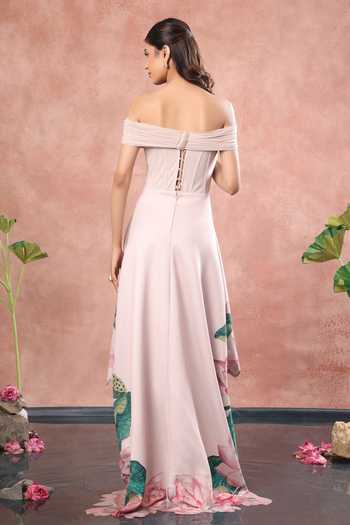 Ozeqo Hue Corset Printed Dress With Sheer Overlay