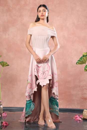 Ozeqo Hue Corset Printed Dress With Sheer Overlay
