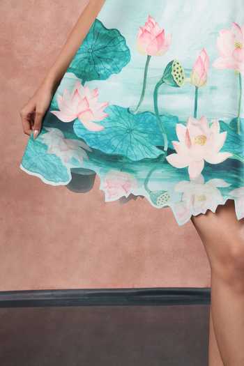 Ozeqo Green Neoprene Square Neck Inle Short Printed Dress Online at Aza Fashions Ozeqo_Green Neoprene Square Neck Inle Short Printed Dress _Online_at_Aza_Fashions