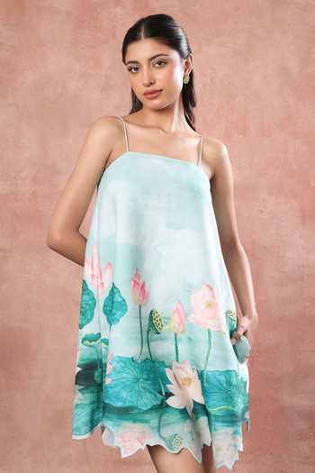 Buy Ozeqo Green Neoprene Square Neck Inle Short Printed Dress Online at Aza Fashions Buy_Ozeqo_Green Neoprene Square Neck Inle Short Printed Dress _Online_at_Aza_Fashions