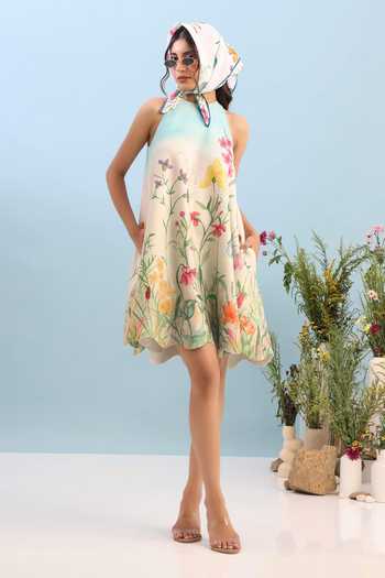 Ozeqo Multi Color Neoprene Halter Neck Montana Short Printed Dress Online at Aza Fashions Ozeqo_Multi Color Neoprene Halter Neck Montana Short Printed Dress _Online_at_Aza_Fashions