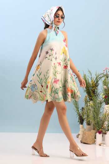Shop Ozeqo Multi Color Neoprene Halter Neck Montana Short Printed Dress Online at Aza Fashions Shop_Ozeqo_Multi Color Neoprene Halter Neck Montana Short Printed Dress _Online_at_Aza_Fashions