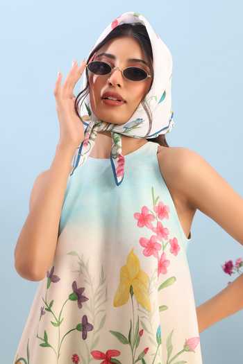 Ozeqo Multi Color Neoprene Halter Neck Montana Short Printed Dress at Aza Fashions Ozeqo_Multi Color Neoprene Halter Neck Montana Short Printed Dress _at_Aza_Fashions