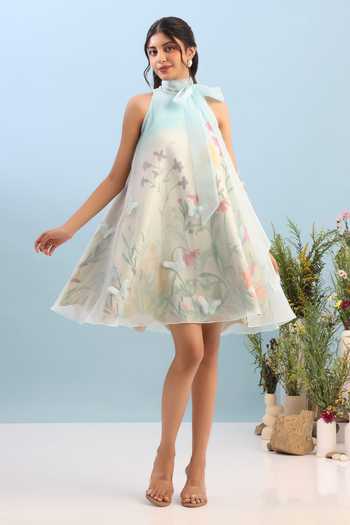Buy Ozeqo Multi Color Organza, Neoprene Applique Montana Short Printed Dress With Overlay Online at Aza Fashions Buy_Ozeqo_Multi Color Organza, Neoprene Applique Montana Short Printed Dress With Overlay _Online_at_Aza_Fashions